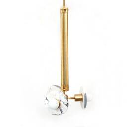 Triple Calacatta Viola Marble & Brass Chandelier Eclectic Ceiling Light Fixture Entry Lamp - thumbnail 2
