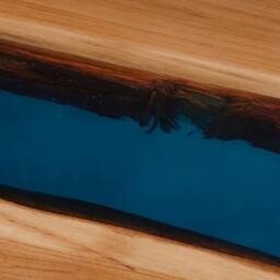 Custom Epoxy Resin Table Made Of Aok Wood, Wooden Dining With Blue Resin, Big Family Table, River Legs - thumbnail 4