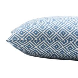 Scandi Geometric Ikat Boudoir Cushion in Denim Blue. Double Sided. Modern Printed Diamond Pattern Indigo Blue & White. 17x12 - thumbnail 2