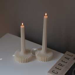 Lamp-style Ribbed Soy Candle 25cm Tall, Vegan Home Decor - thumbnail 2