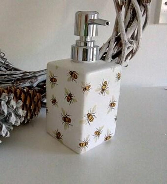 Little Bee Hand Decoupaged Ceramic Soap Dispenser. Available in Two Shapes - image 1