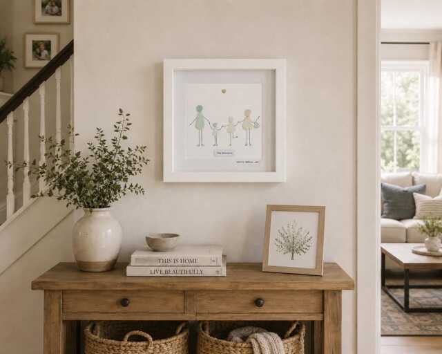 Cornish Sea Glass Family Wall Art Framed Personalised Pebble Picture Handmade in Cornwall - image 1