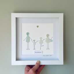 Cornish Sea Glass Family Wall Art Framed Personalised Pebble Picture Handmade in Cornwall - thumbnail 2
