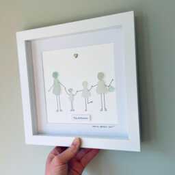 Cornish Sea Glass Family Wall Art Framed Personalised Pebble Picture Handmade in Cornwall - thumbnail 3