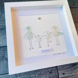 Cornish Sea Glass Family Wall Art Framed Personalised Pebble Picture Handmade in Cornwall - thumbnail 4