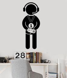 Wall Vinyl Decal Children's Room Decor Gamer Holding Joystick Computer Game Play Decoration - #1116Dz - thumbnail 1