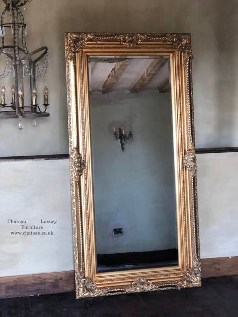 statement Antique Gold Large Swept Gilt Ornate French Over Mantle Full Length Leaner Dress Wall Mirror 6 Ft X 3 - image 1