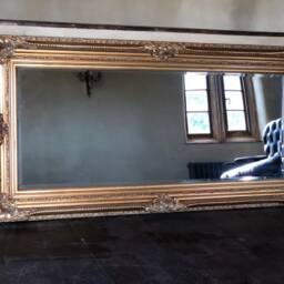 statement Antique Gold Large Swept Gilt Ornate French Over Mantle Full Length Leaner Dress Wall Mirror 6 Ft X 3 - thumbnail 2