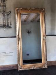 statement Antique Gold Large Swept Gilt Ornate French Over Mantle Full Length Leaner Dress Wall Mirror 6 Ft X 3 - thumbnail 1