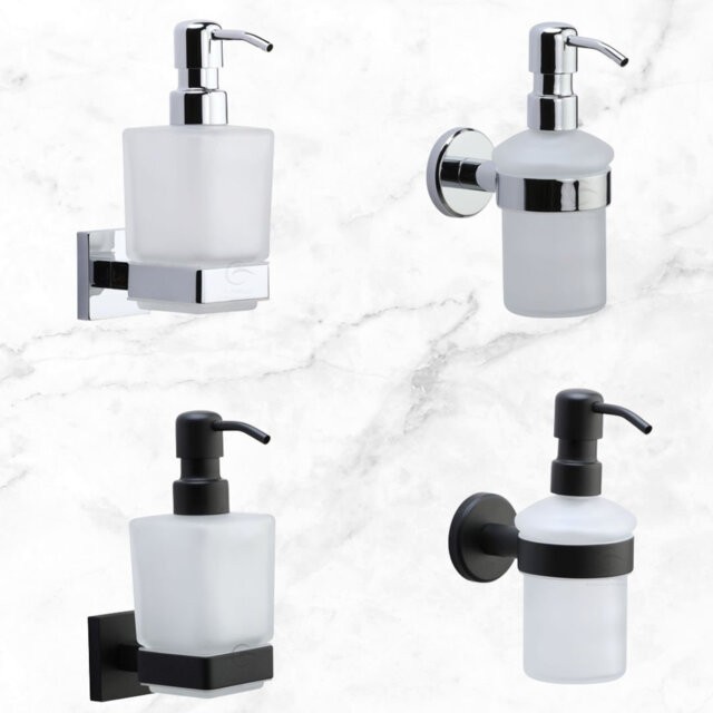 Soap Dispenser. Wall Mounted With Frosted Glass & High Quality Sts Pump, in Square Or Round Style To Suit Any Bathroom Kitchen - image 1