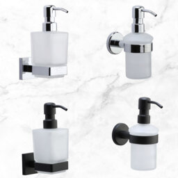 Soap Dispenser. Wall Mounted With Frosted Glass & High Quality Sts Pump, in Square Or Round Style To Suit Any Bathroom Kitchen - thumbnail 1
