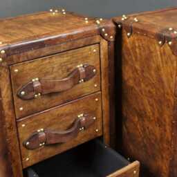 Oak Aged Bridle Leather Night Stands - Handmade in England Luxury Leather Accents Pair - thumbnail 4