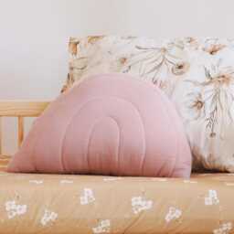 Pink Muslin Rainbow Pillow Handmade Cotton Cushion, Kids Room Decor - thumbnail 1