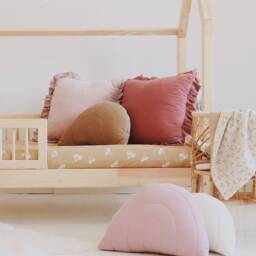 Pink Muslin Rainbow Pillow Handmade Cotton Cushion, Kids Room Decor - thumbnail 3