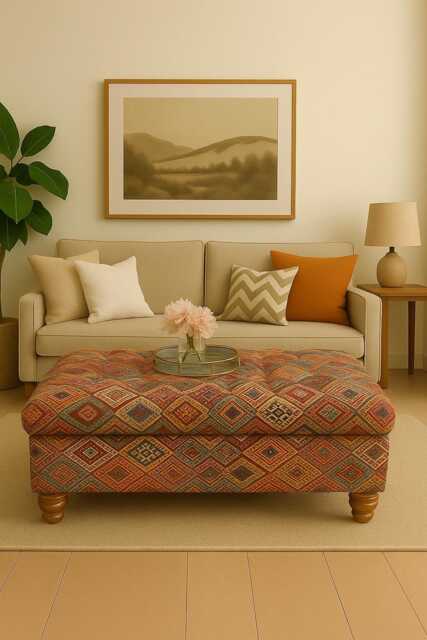 Handmade Chesterfield Tapestry Ottoman Upholstered Storage Bench, Living Room Decor - image 1