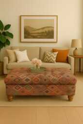 Handmade Chesterfield Tapestry Ottoman Upholstered Storage Bench, Living Room Decor
