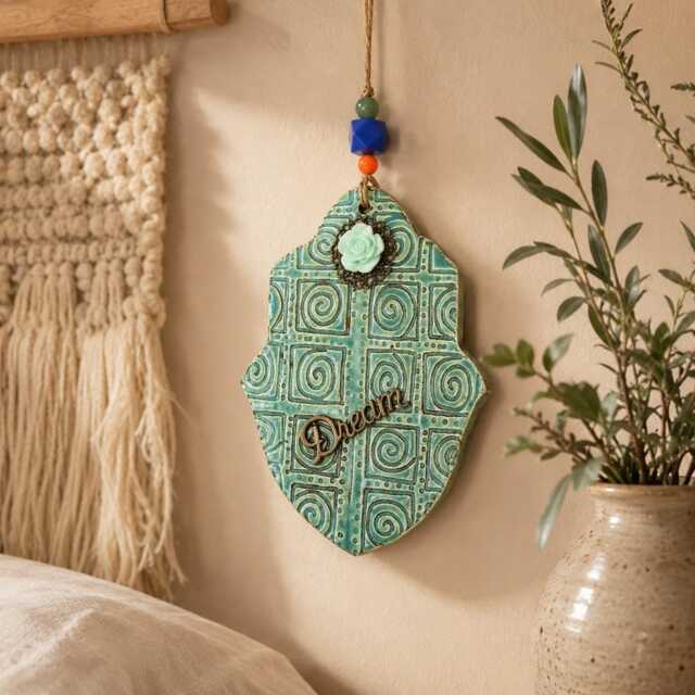 Hamsa Wall Hanging, Hamsa Art, Home Blessing Amulet, Mediterranean Dream Hamsa, Decor Good Luck Gift, Green Khamsa - image 1