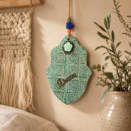 Hamsa Wall Hanging, Hamsa Art, Home Blessing Amulet, Mediterranean Dream Hamsa, Decor Good Luck Gift, Green Khamsa - thumbnail 1