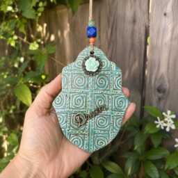 Hamsa Wall Hanging, Hamsa Art, Home Blessing Amulet, Mediterranean Dream Hamsa, Decor Good Luck Gift, Green Khamsa - thumbnail 2