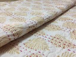 Floral Print, Handmade Indian Kantha Quilt, Kantha Bedspread, Blanket Coverlet, Queen Size Quilt, Cotton Bohemian Kantha Block - thumbnail 2