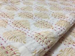 Floral Print, Handmade Indian Kantha Quilt, Kantha Bedspread, Blanket Coverlet, Queen Size Quilt, Cotton Bohemian Kantha Block - thumbnail 3