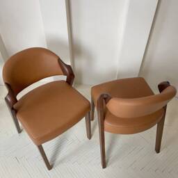 Contemporary Wooden Dining Room Chairs in Tan Leather Upholstery - Elegant & Extremely Comfortable For Long Sitting - thumbnail 3