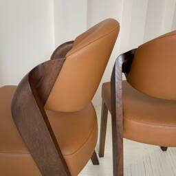Contemporary Wooden Dining Room Chairs in Tan Leather Upholstery - Elegant & Extremely Comfortable For Long Sitting