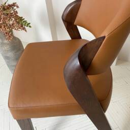 Contemporary Wooden Dining Room Chairs in Tan Leather Upholstery - Elegant & Extremely Comfortable For Long Sitting - thumbnail 4