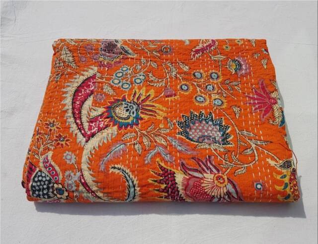 Dragon Print Kantha Quilt Handmade Indian Cotton Bedspread - 108x90 - image 1