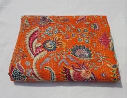 Dragon Print Kantha Quilt Handmade Indian Cotton Bedspread - 108x90 - thumbnail 1