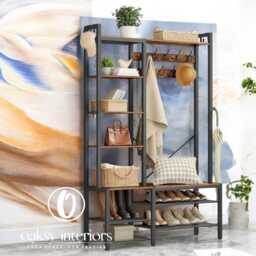 Rustic Hook Coat Rack With Shoe Bench & Storage Shelves - thumbnail 2