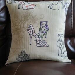 Shoe Theme Pillow Cover/Taupe With Purple Details Handmade Printed Shoes/Gift For Shoe Lover - thumbnail 2