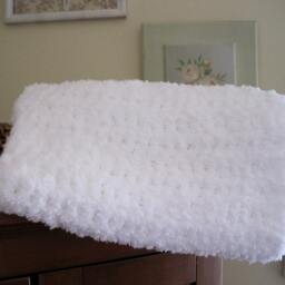Crochet Baby Blanket Fluffy White Acrylic Mini Blanket, Photo Prop - 20x20 Inches - thumbnail 3