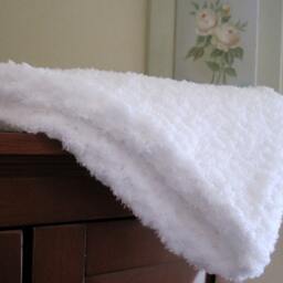 Crochet Baby Blanket Fluffy White Acrylic Mini Blanket, Photo Prop - 20x20 Inches - thumbnail 4