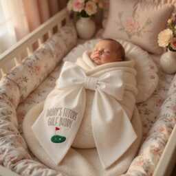 Golf Embroidered Newborn Bow Sash, Daddy's Future Golfing Buddy Baby Swaddle, Sash For Picture, Shower Gift - thumbnail 3