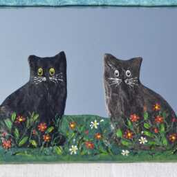 Kittens & Tiny Flowers Mirror, Decorative Wall Blue Black Cat Art, Decor For Walls, Lovers Gift, Furniture, Cats - thumbnail 3