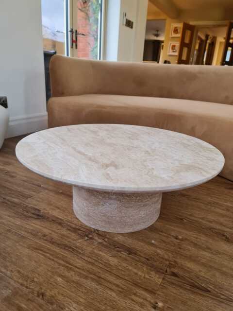 Modern Beige Travertine Coffee Table, Handmade Natural Stone Centerpiece, Handcrafted Furniture - image 1