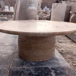 Modern Beige Travertine Coffee Table, Handmade Natural Stone Centerpiece, Handcrafted Furniture - thumbnail 3