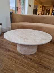 Modern Beige Travertine Coffee Table, Handmade Natural Stone Centerpiece, Handcrafted Furniture - thumbnail 1