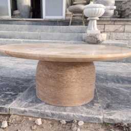 Modern Beige Travertine Coffee Table, Handmade Natural Stone Centerpiece, Handcrafted Furniture - thumbnail 4