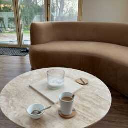 Modern Beige Travertine Coffee Table, Handmade Natural Stone Centerpiece, Handcrafted Furniture - thumbnail 2