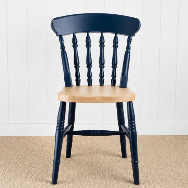 Farmhouse Spindle Back Two Tone Kitchen Dining Chair With Farrow & Ball Painted Frame Natural Oak Stained Seat - image 1