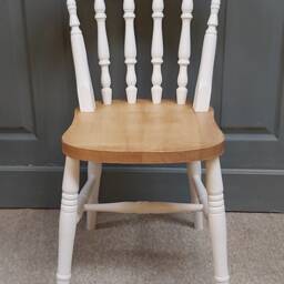Farmhouse Spindle Back Two Tone Kitchen Dining Chair With Farrow & Ball Painted Frame Natural Oak Stained Seat - thumbnail 2
