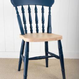 Farmhouse Spindle Back Two Tone Kitchen Dining Chair With Farrow & Ball Painted Frame Natural Oak Stained Seat - thumbnail 3