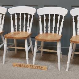 Farmhouse Spindle Back Two Tone Kitchen Dining Chair With Farrow & Ball Painted Frame Natural Oak Stained Seat - thumbnail 4