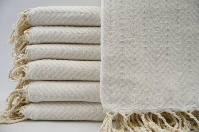 "White & Cream Towel, Turkish Bath Towel, Cotton Towel, 40""x70" - image 1