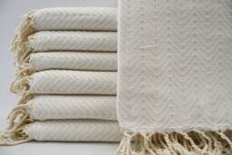 "White & Cream Towel, Turkish Bath Towel, Cotton Towel, 40""x70" - thumbnail 1