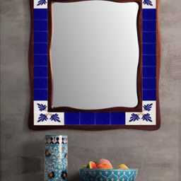 Hand Painted Ceramic Tile Mirror Blue & White Decorative Wall Accent - thumbnail 3