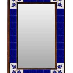 Hand Painted Ceramic Tile Mirror Blue & White Decorative Wall Accent - thumbnail 2