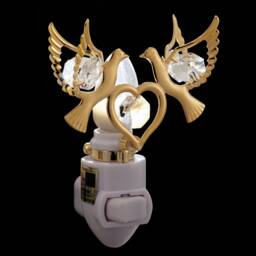 24K Gold Love Doves Night Light, Sparkling Crystal Decor - thumbnail 2